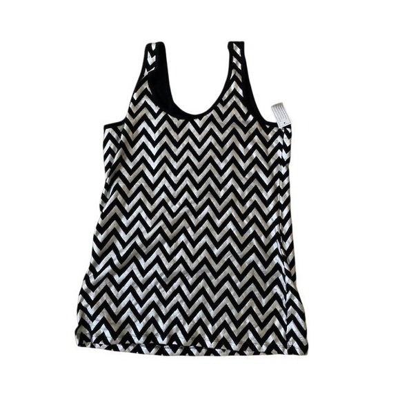 Women's 2XL Top Shirt Tank Metallic Silver Black Chevron City Indie Sleeze New - Picture 6 of 8